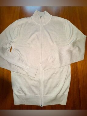Suitsupply Men's Full-Zip Silk/Wool/Cashmere Blend Sweater in Cream, size M